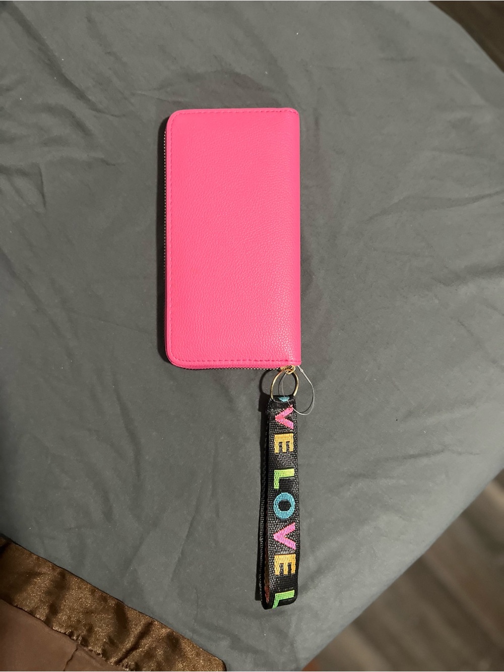 Hot Pink Wristlet Phone Wallet with Colorful 'LOVE' Strap